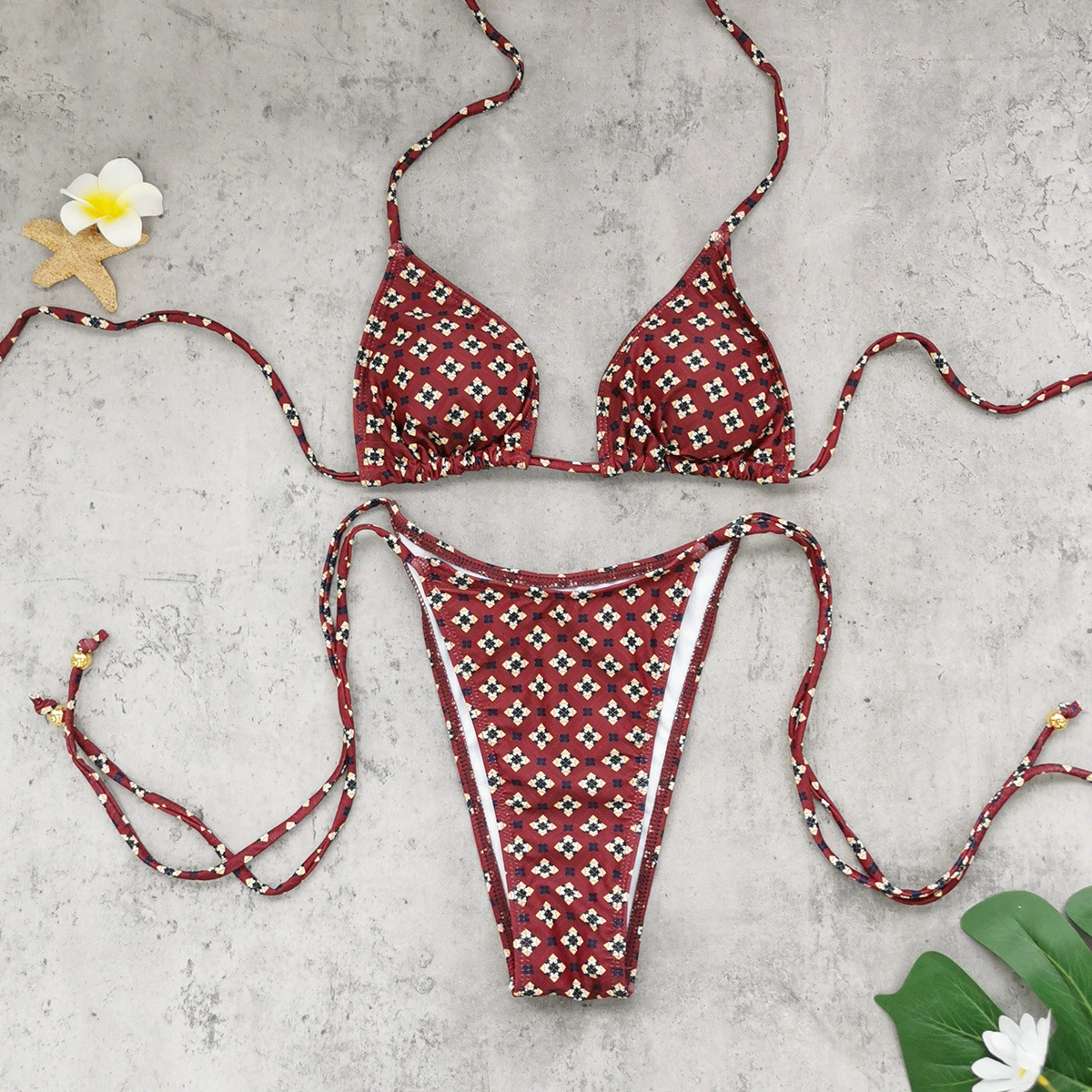 Triangle Halter Bikini and Wide-Leg Pants Set view 6