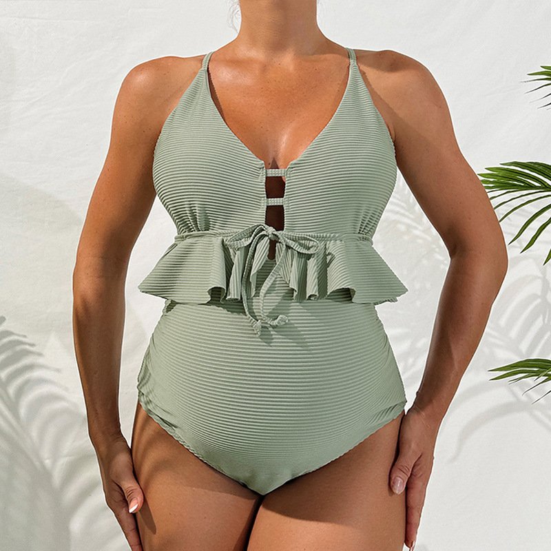 Plunging Halter One-Piece with Ruffled Peplum