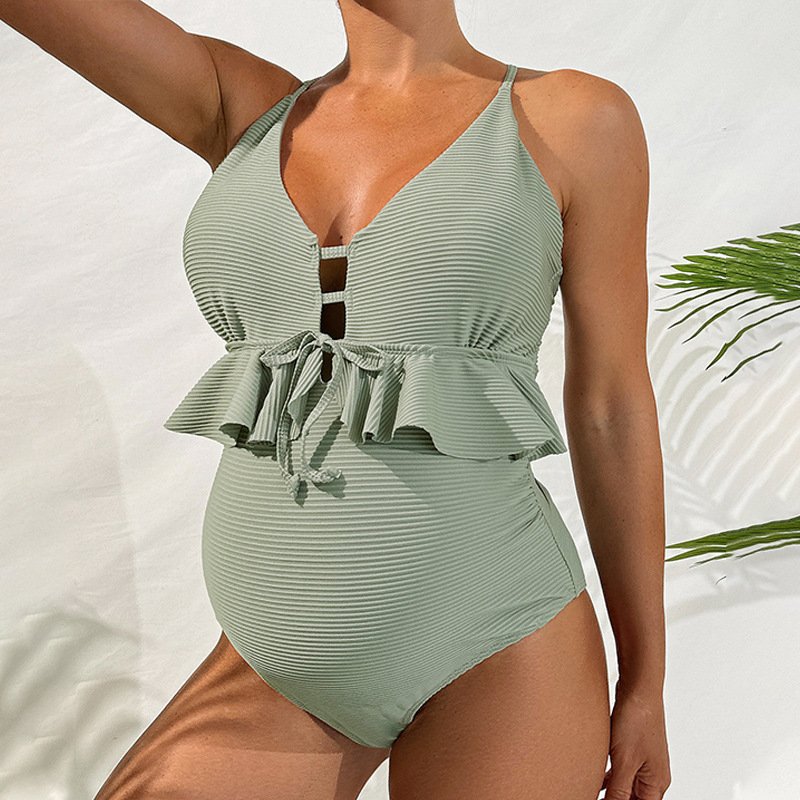 Plunging Halter One-Piece with Ruffled Peplum