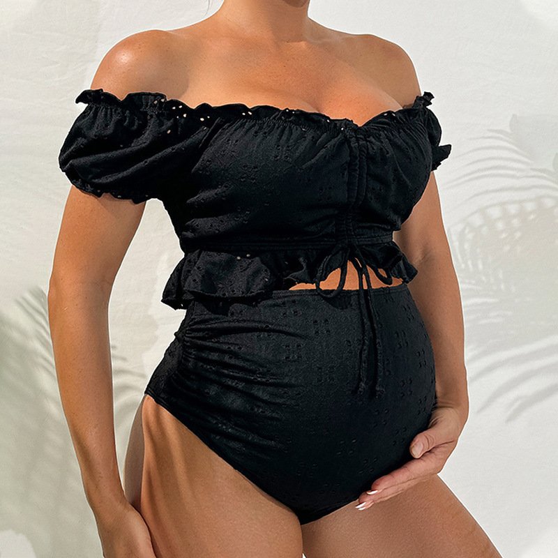 Off-The-Shoulder Ruffle Maternity Two-Piece Swim Set