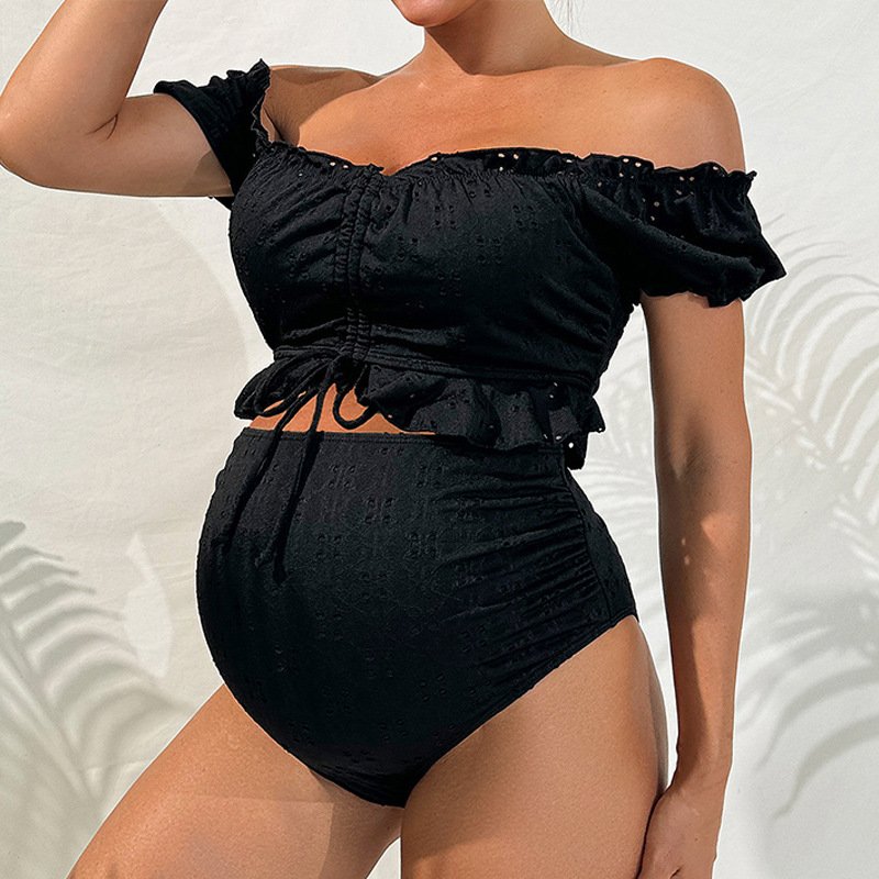 Off-The-Shoulder Ruffle Maternity Two-Piece Swim Set