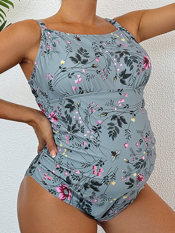 Maternity Square Neck Ruched One-Piece Swimsuit