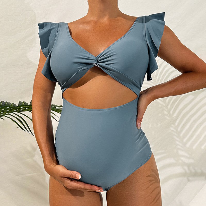 Maternity Ruffle Flutter Sleeve Cutout One-Piece Swimsuit