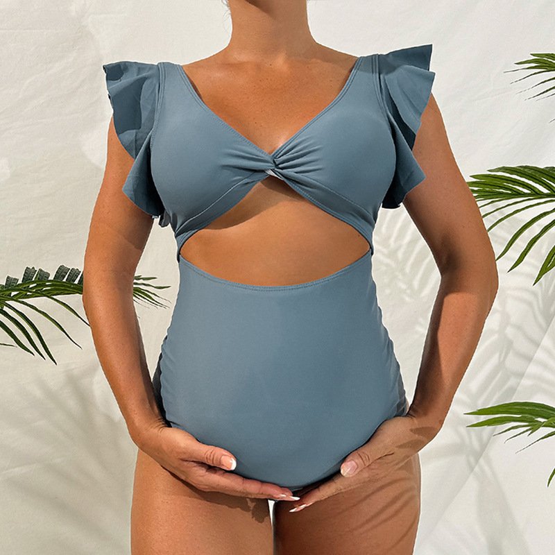 Maternity Ruffle Flutter Sleeve Cutout One-Piece Swimsuit