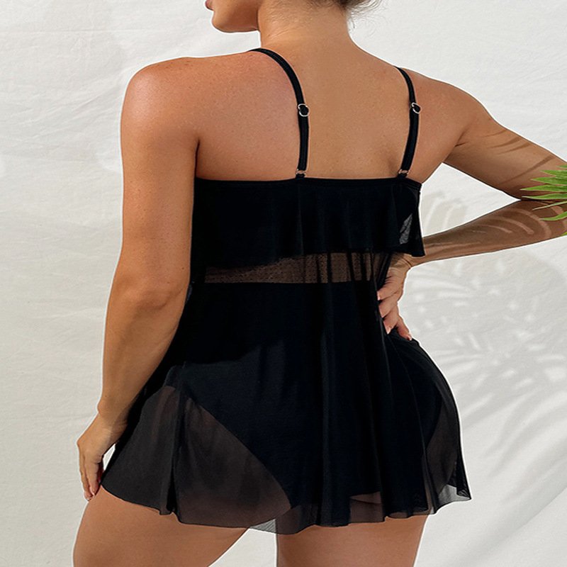 Maternity Tankini Set with Sheer Overlay Skirt