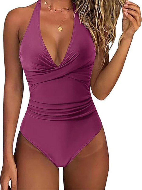 Ruched Halter Twist-Front One-Piece Swimsuit