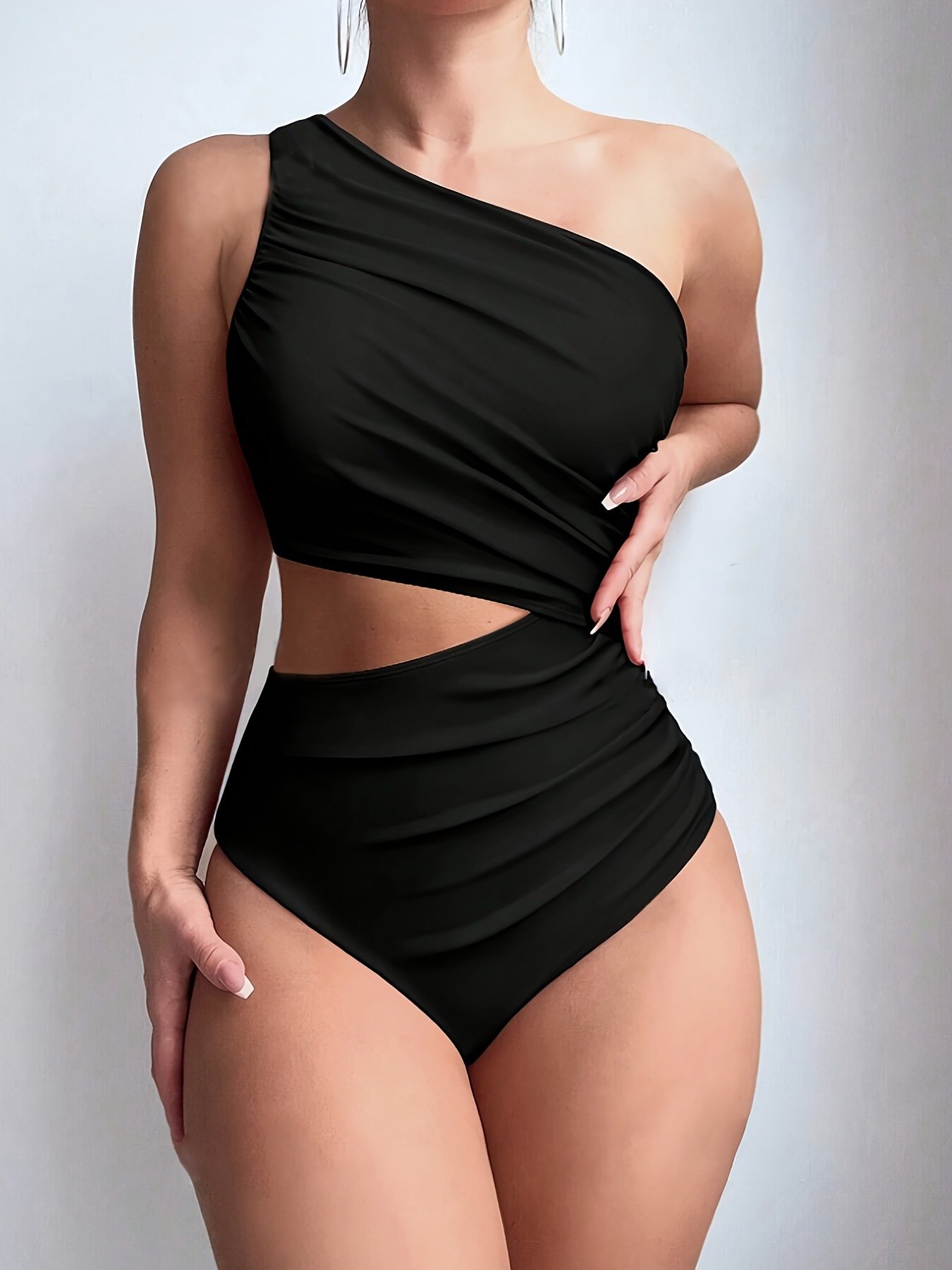One-Shoulder Ruched Cutout Monokini