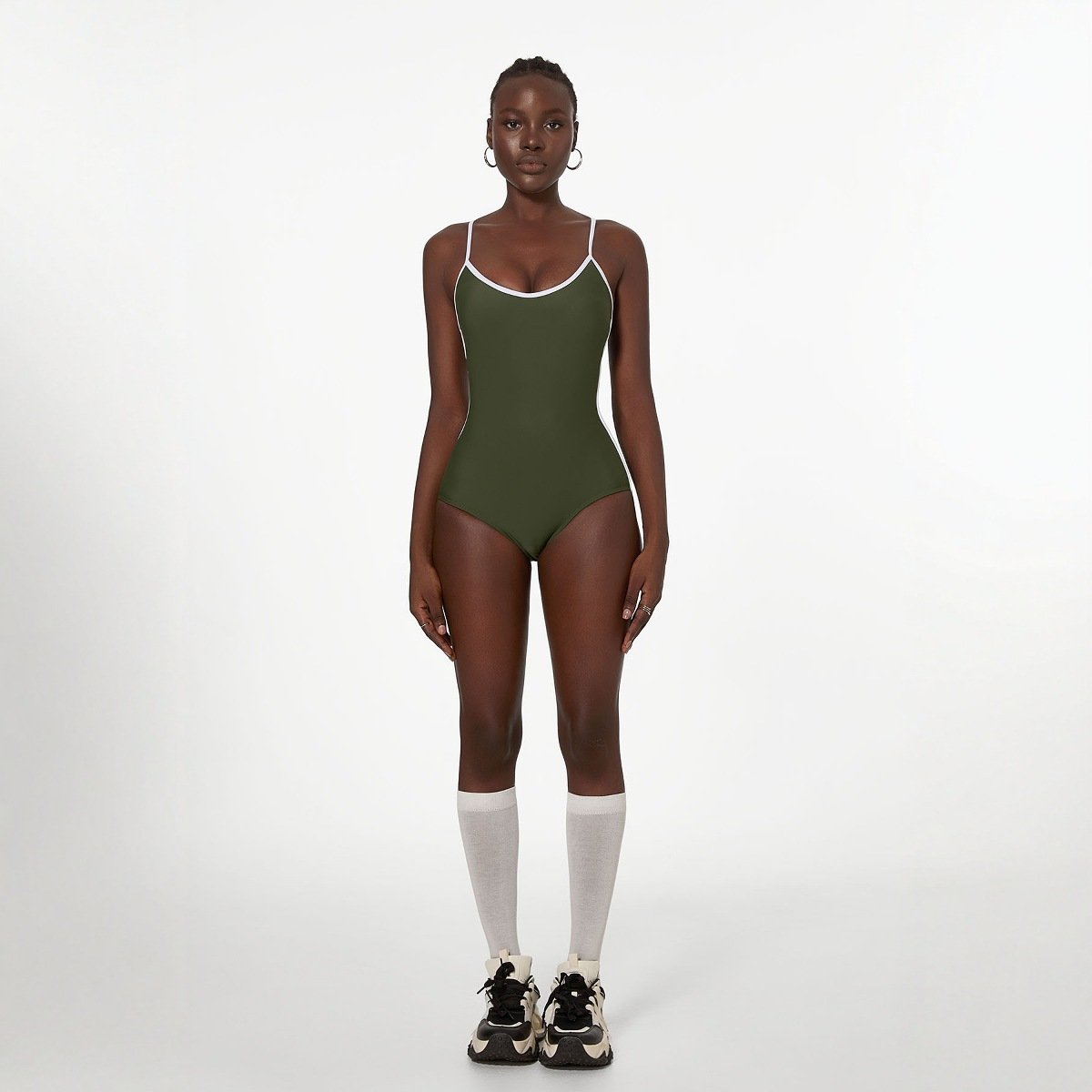 Contrast Piped One-Piece Swimsuit