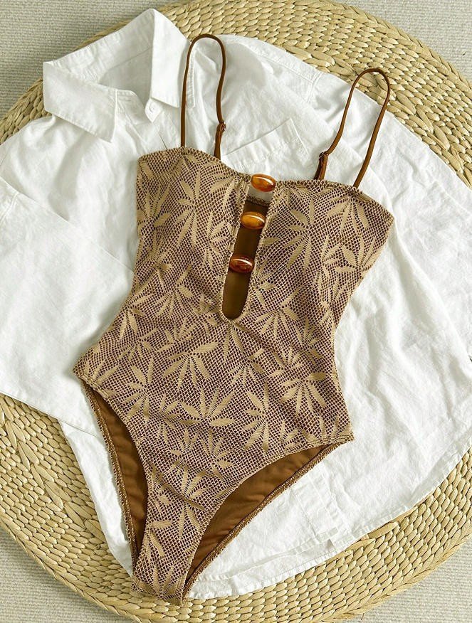 Adjustable Strap Plunge Neck One-Piece Swimsuit
