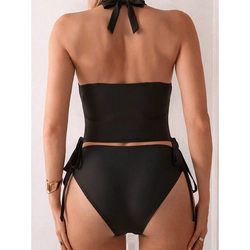 Colorblock Wrap Halter One-Piece Swimsuit