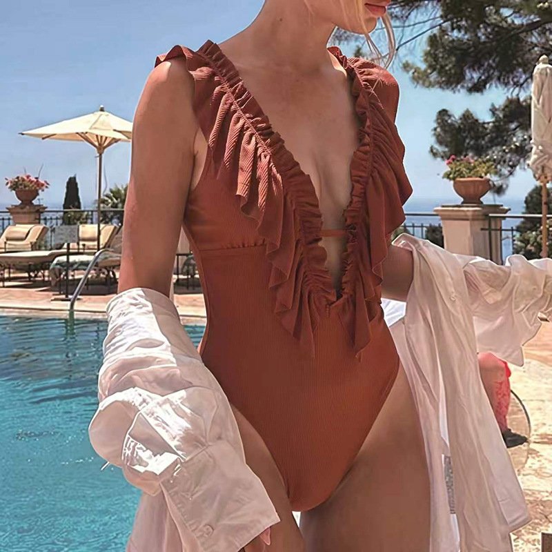 Ruffled Plunge One-Piece Swimsuit