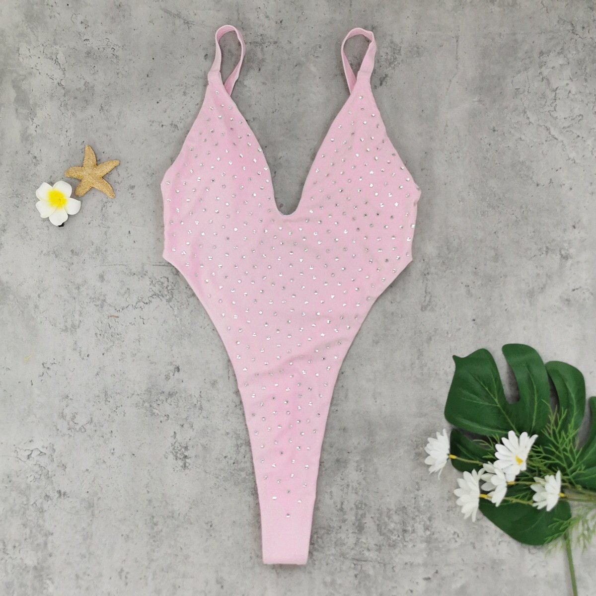 Rhinestone Embellished Plunge One-Piece Swimsuit