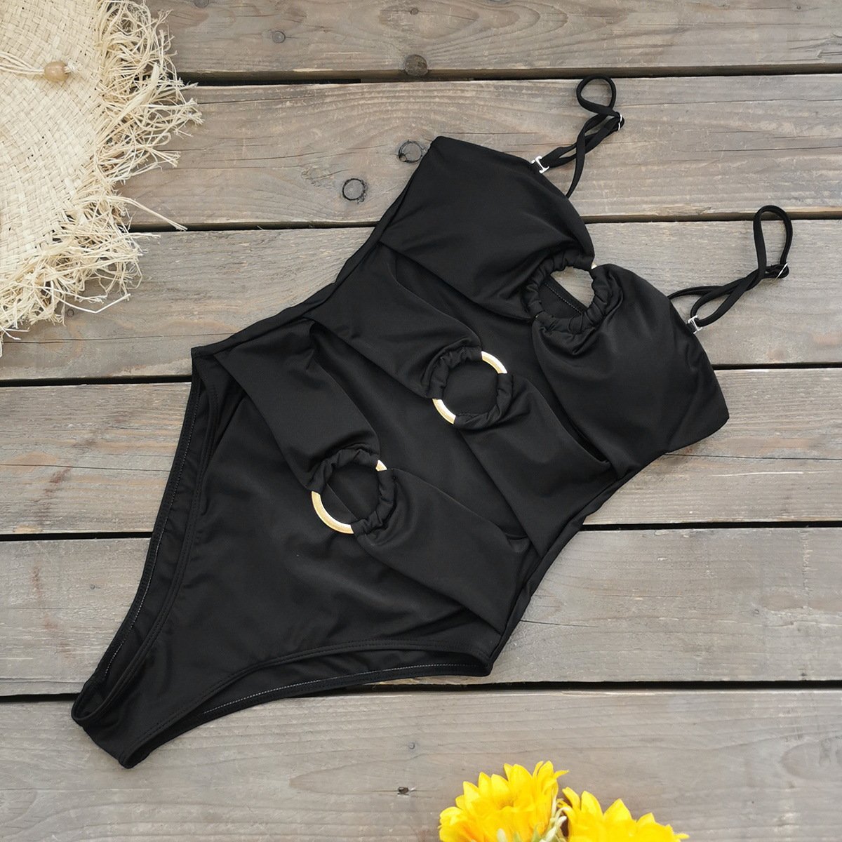 Strapless Ring-Hardware Cutout One-Piece Swimsuit