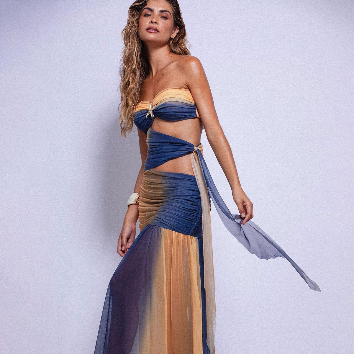 Strapless Ruched One-Piece Swimsuit with Side Tie