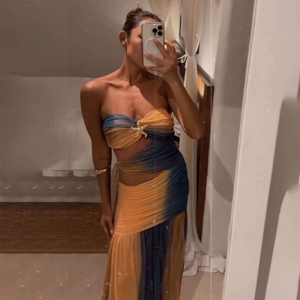 Strapless Ruched One-Piece Swimsuit with Side Tie