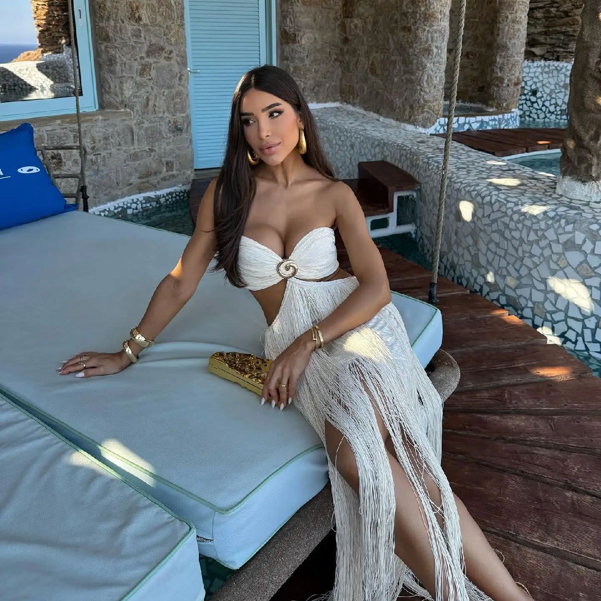 Strapless Fringe One-Piece Swimsuit with Cutout and Ring Detail