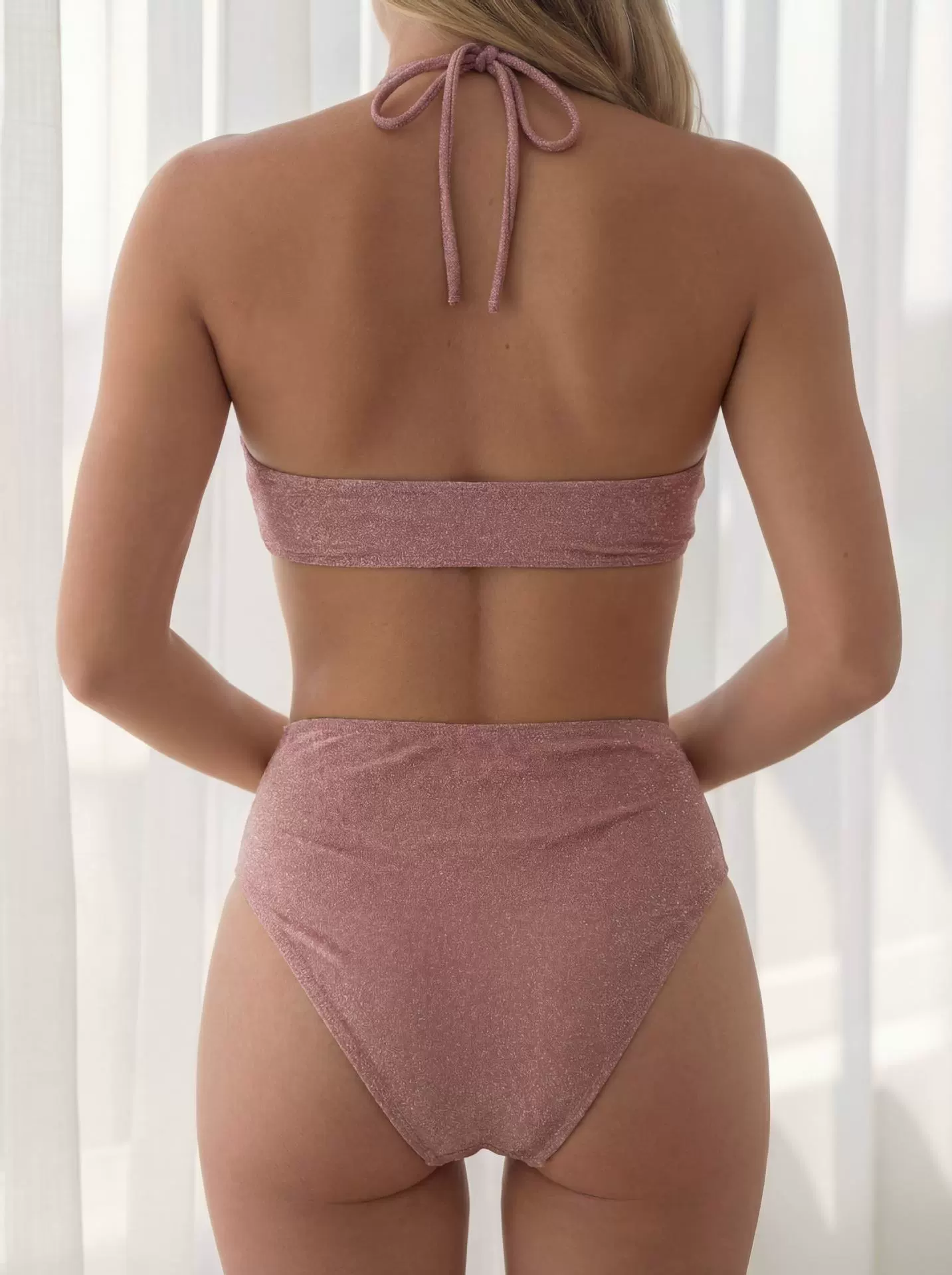 Women’s Bandeau Halter Cut-Out One-Piece Swimsuit with Beaded Straps