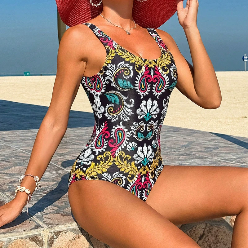 Women’s Wide Strap Scoop Neck One-Piece Swimsuit
