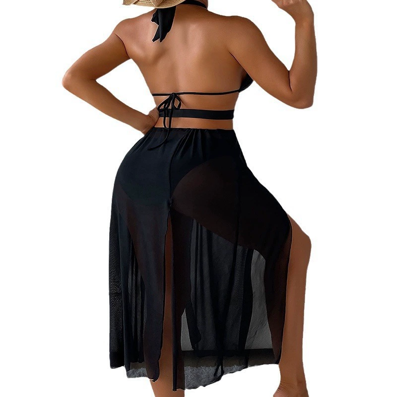 Halter Cutout One-Piece Swim Dress with O-Ring Maxi Skirt view 5