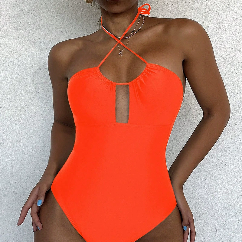 Women's Cross Strap Halter Keyhole One-Piece Swimsuit view 6