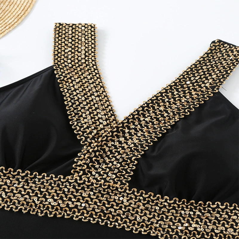 Women's Embellished V-Neck One-Piece Swimsuit with Open Back view 4