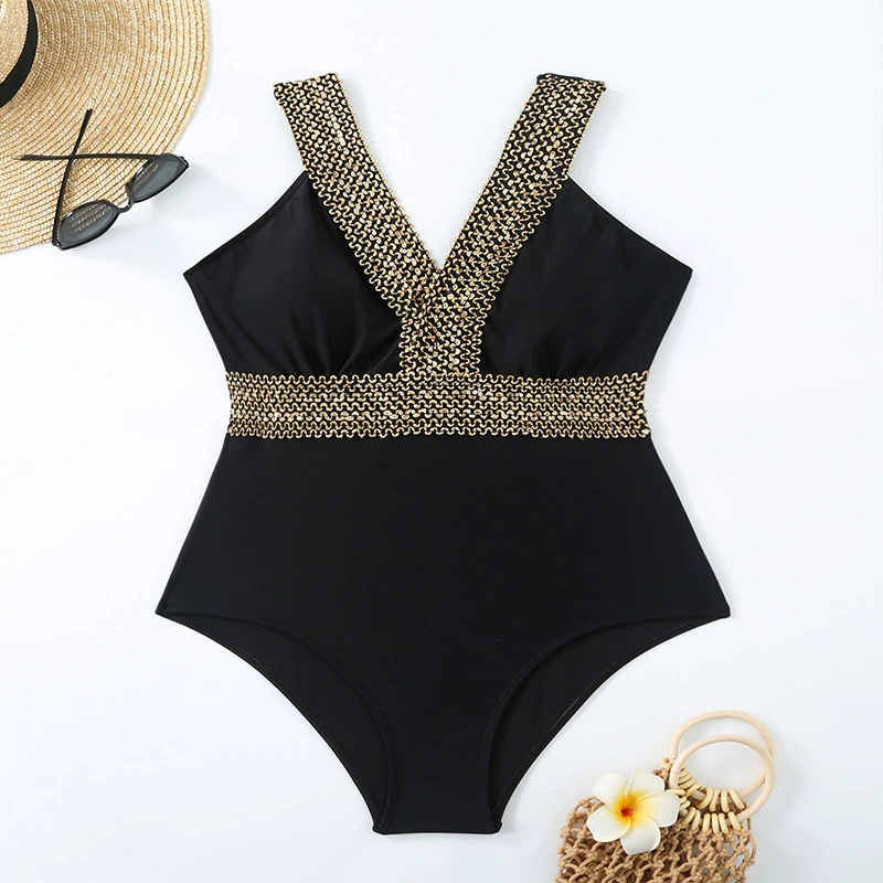Women's Embellished V-Neck One-Piece Swimsuit with Open Back view 6