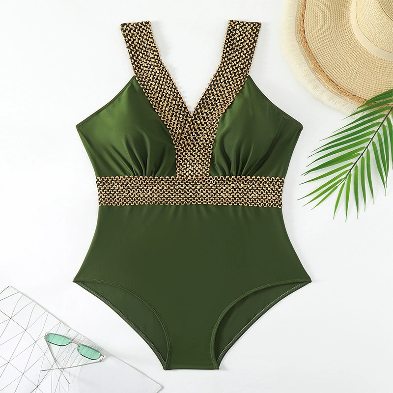 Women's Embellished V-Neck One-Piece Swimsuit with Open Back view 7