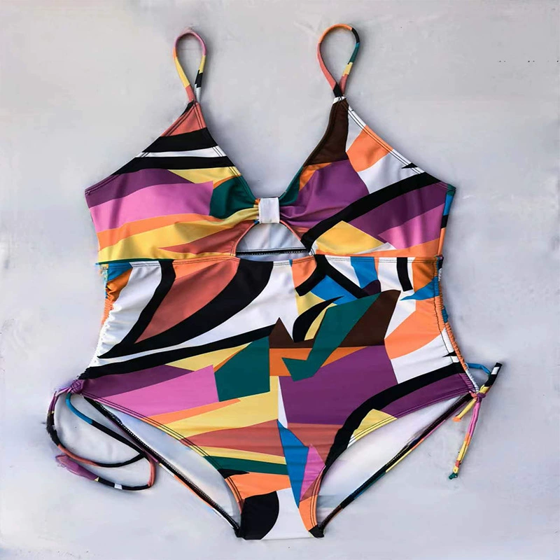 Women’s V-Neck One-Piece Swimsuit with Keyhole and Side Ties