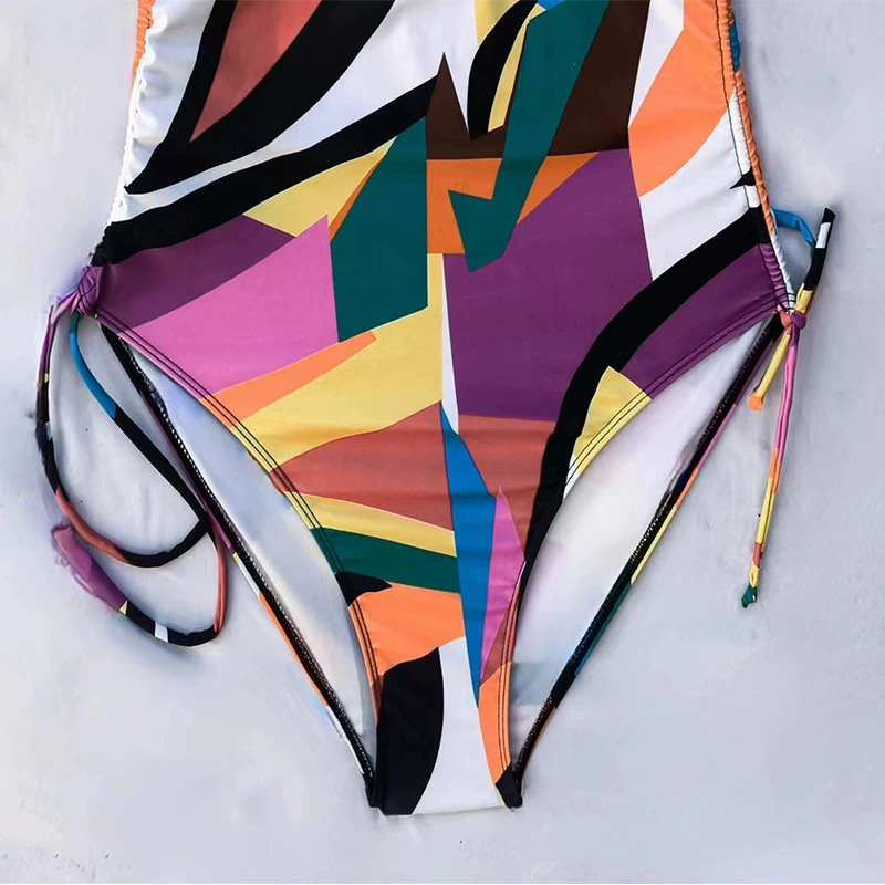 Women's V-Neck One-Piece Swimsuit with Keyhole and Side Ties view 3