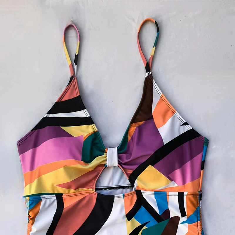 Women's V-Neck One-Piece Swimsuit with Keyhole and Side Ties view 4