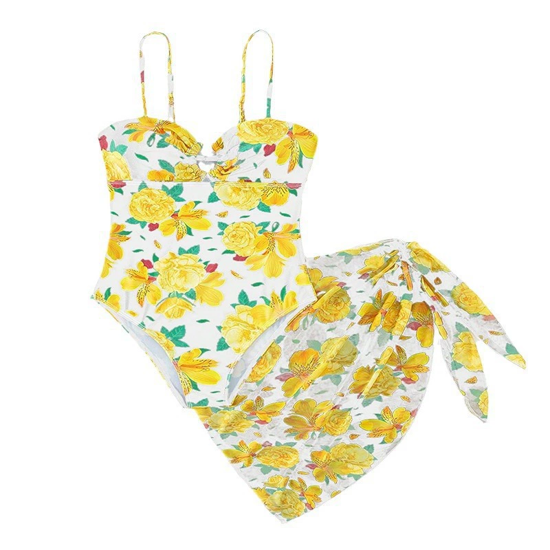Women's One-Piece Swimsuit with Tie-Side Wrap Skirt Set view 5