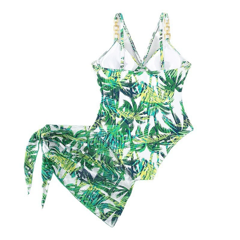 Women's One-Piece Swim Dress with Wrap Skirt and Link Straps view 5