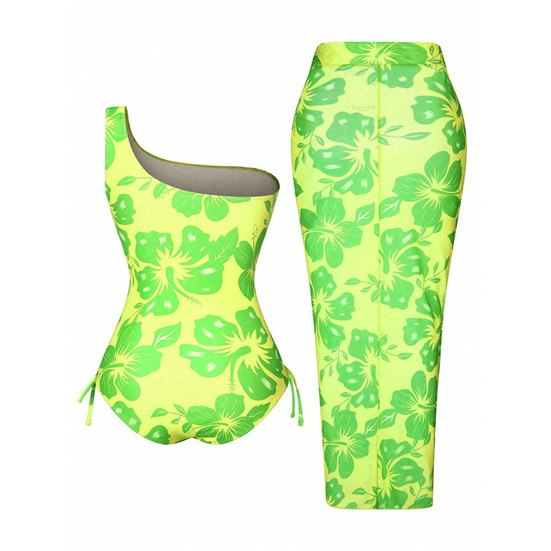 One Shoulder One-Piece Swimsuit and Maxi Skirt Two-Piece Set view 4
