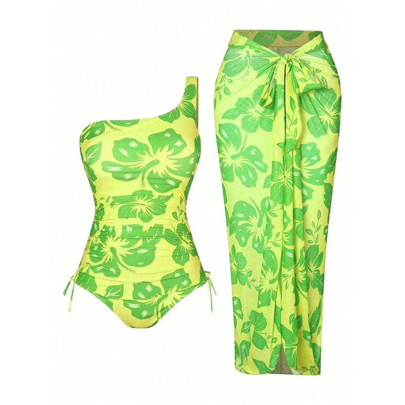 One Shoulder One-Piece Swimsuit and Maxi Skirt Two-Piece Set view 5