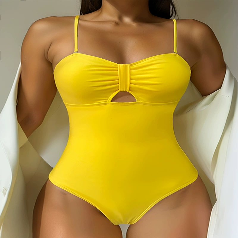 Women’s Spaghetti Strap Ruched Keyhole One Piece Swimsuit