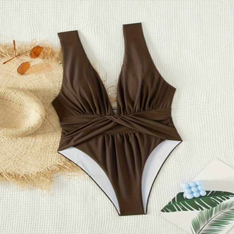 Women's Plunging V-Neck Twist Waist One-Piece Swimsuit view 3