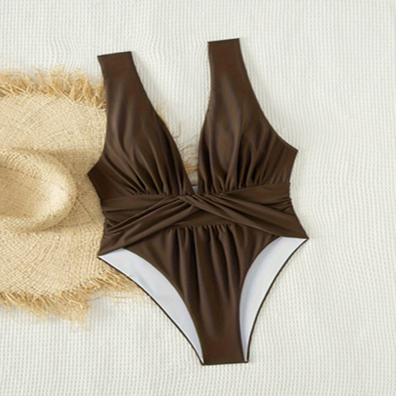 Women's Plunging V-Neck Twist Waist One-Piece Swimsuit view 4