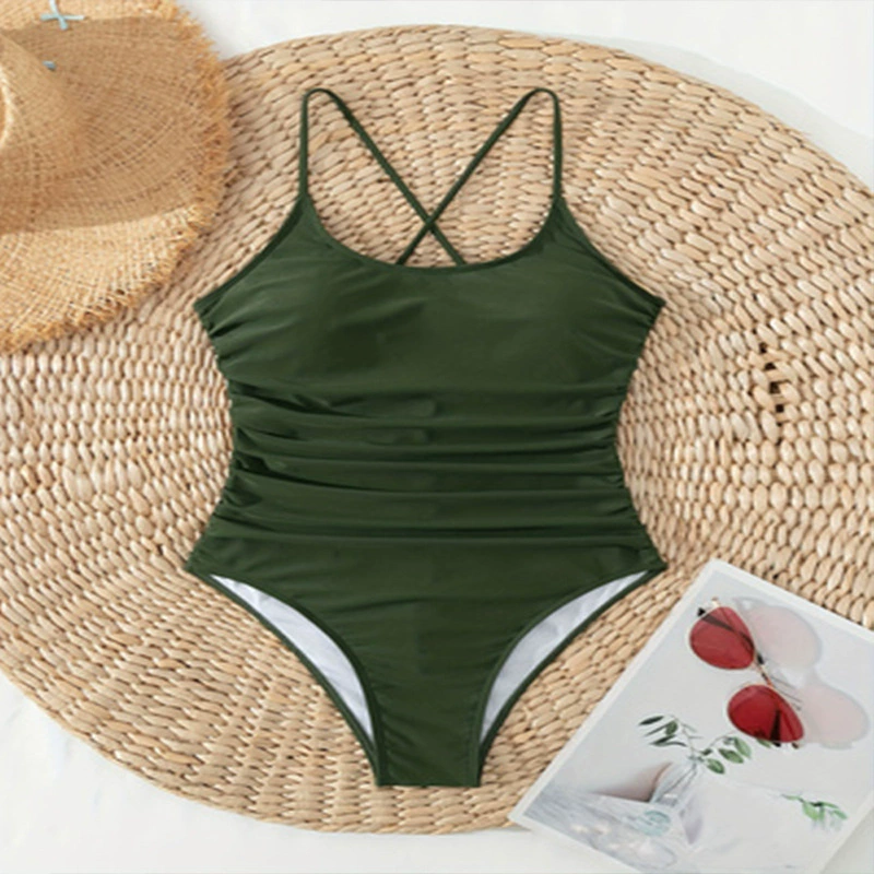 Women's Cross-Back Ruched Spaghetti Strap One-Piece Swimsuit view 4
