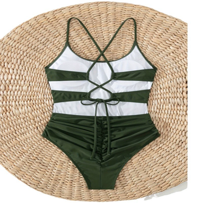 Women's Cross-Back Ruched Spaghetti Strap One-Piece Swimsuit view 5