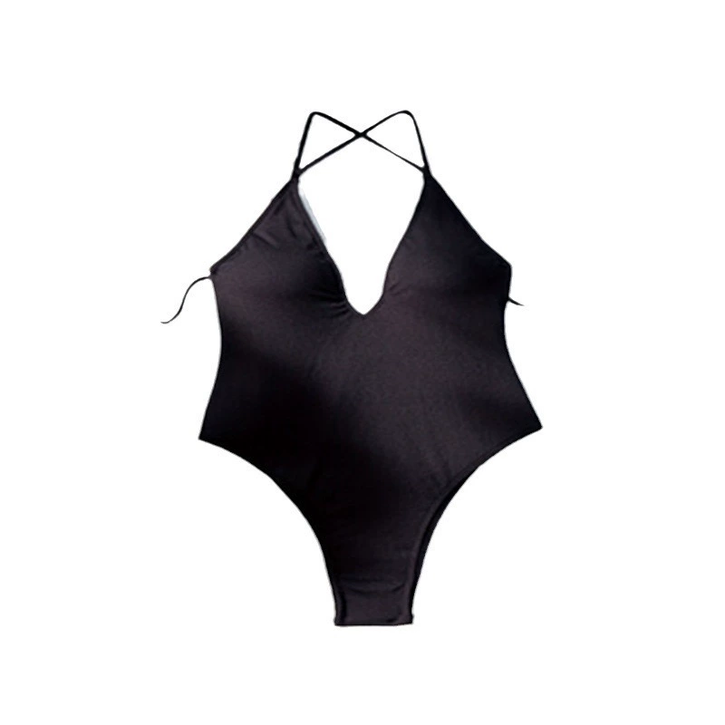 Women's Plunge V Neck Halter Open Back One Piece Swimsuit view 5