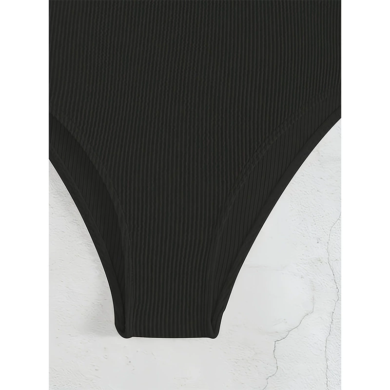 Women's Deep V-Neck One-Piece Swimsuit with Oval Ring Detail view 4