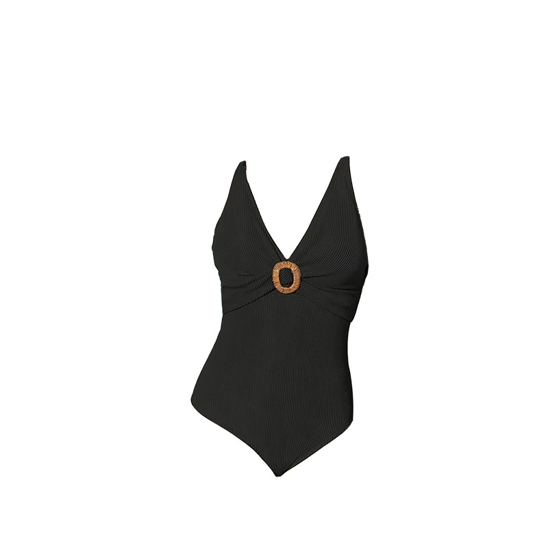 Women's Deep V-Neck One-Piece Swimsuit with Oval Ring Detail view 5