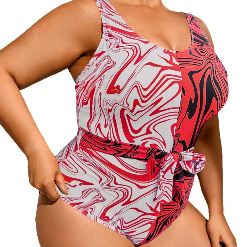 Women's Plus Size Scoop Neck Tie Waist One-Piece Swimsuit view 5