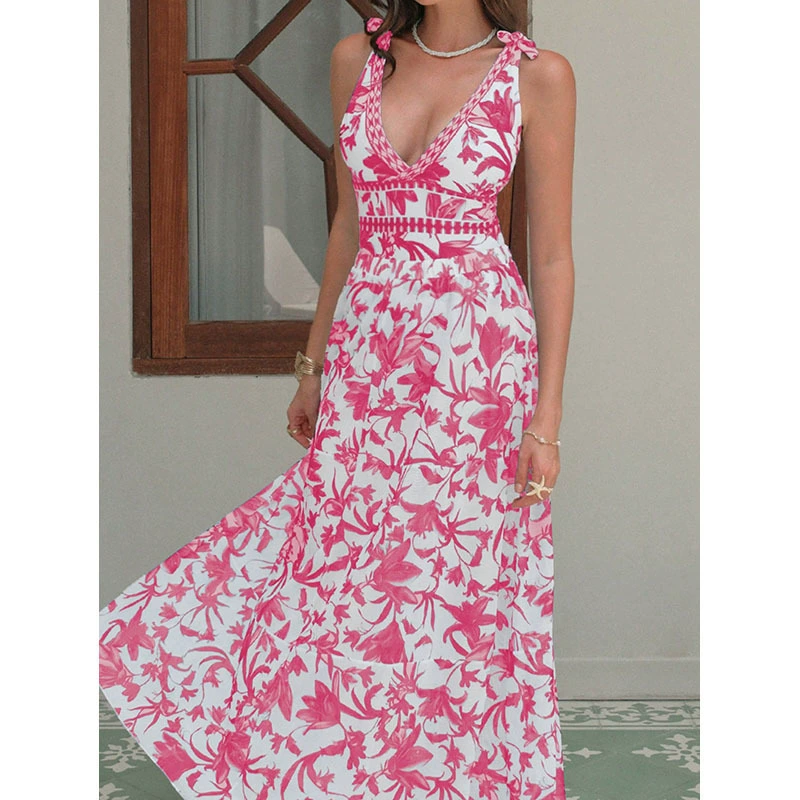 Women’s V-Neck Tie-Strap One-Piece Swimsuit and Maxi Skirt Set