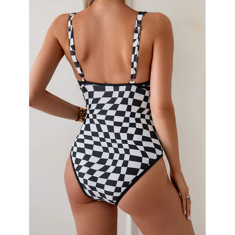 Women's Deep V-Neck One-Piece Swimsuit with Adjustable Straps view 3