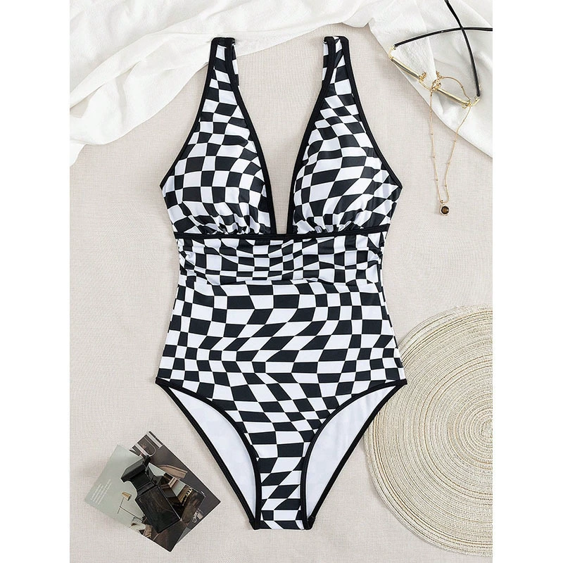 Women's Deep V-Neck One-Piece Swimsuit with Adjustable Straps view 4