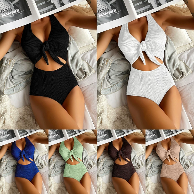 Women’s Halter Tie-Front Cutout High-Waist One-Piece Swimsuit