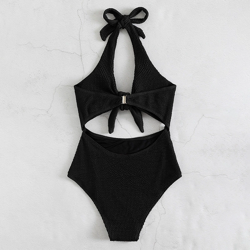 Women’s Halter Tie-Front Cutout High-Waist One-Piece Swimsuit