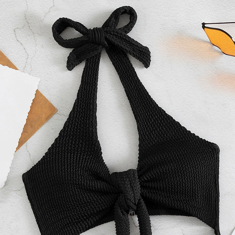 Women's Halter Tie-Front Cutout High-Waist One-Piece Swimsuit view 4