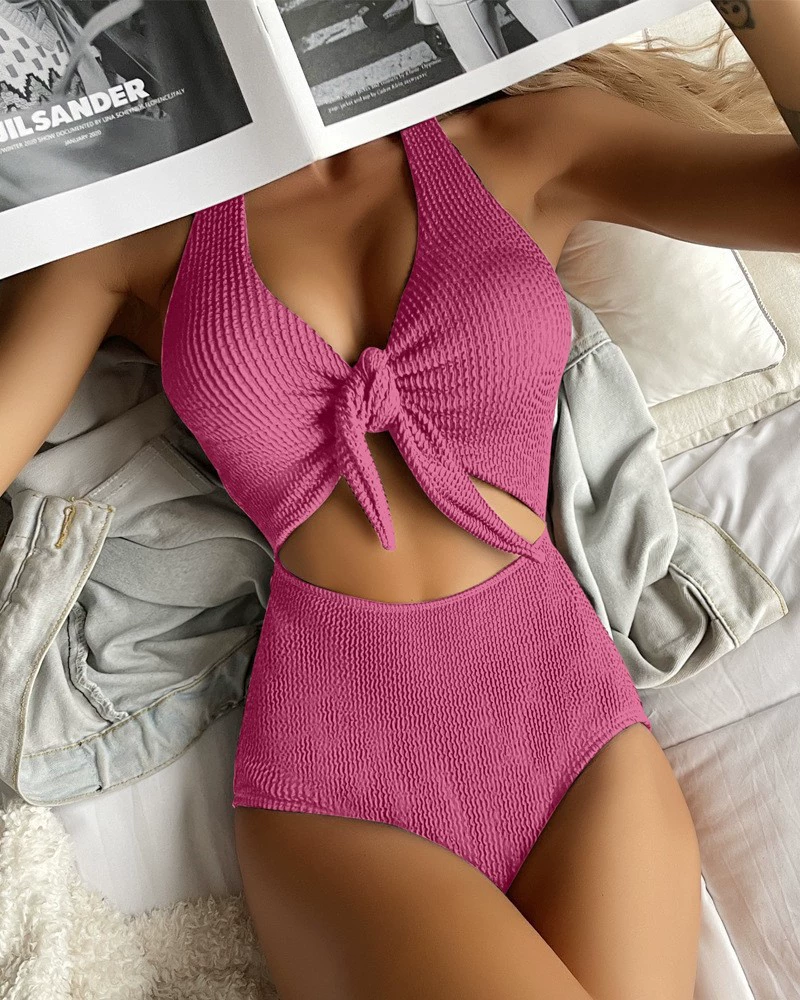 Women's Halter Tie-Front Cutout High-Waist One-Piece Swimsuit view 7
